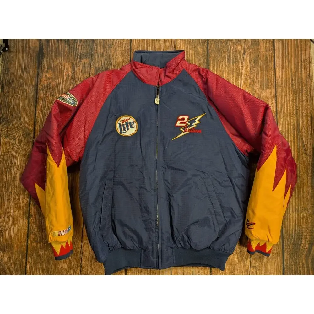 Vtg 90s Chase Authentics Rusty Wallace Miller Lite Puffer Jacket Medium Nascar